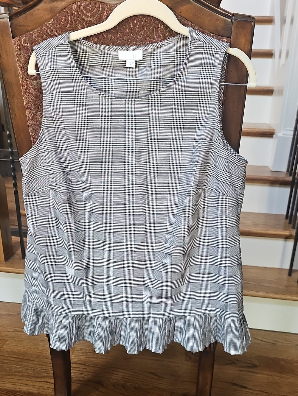 J Jill Sleeveless Plaid Peplum Hem Top Size Medium